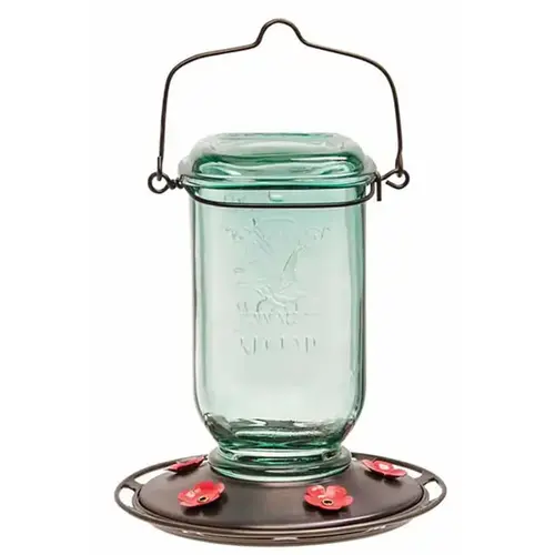 Hummingbird Feeder, Clear Mason Jar, 25-oz. Green/Bronze/Red