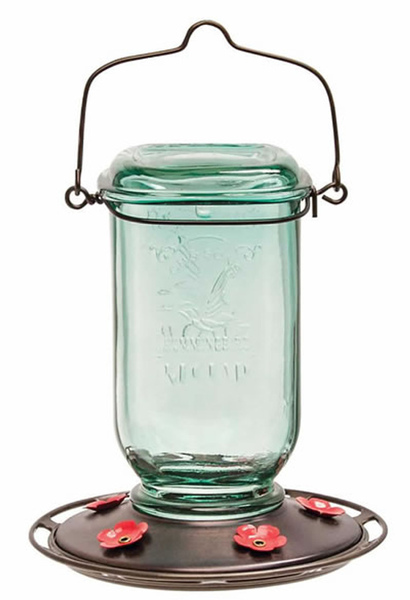 More Birds 68 Hummingbird Feeder, Clear Mason Jar, 25-oz. Green/Bronze/Red