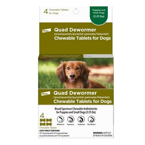 Chewabale Quad Dewormer Tablets for Small Dogs 2-25-Lbs., 4-Pk.