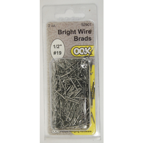 Wire Brad, 1/2 in L, Steel, Bright, Brad Head, Thin Shank, 2 oz