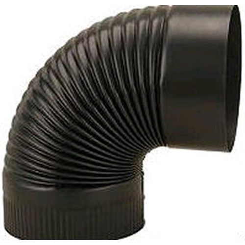 Stove Pipe Elbow, 90 deg Angle, 6 in, 24 Gauge, Steel, Black