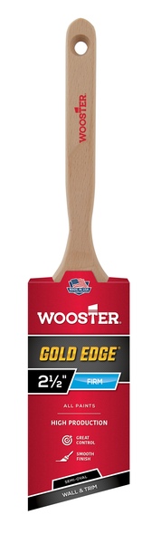 Wooster 5236-2 1/2 5236-2-1/2 Paint Brush, 2-1/2 in W, 2-15/16 in L Bristle, Polyester Bristle, Semi-Oval Angle Sash Handle Gold Bristle/White