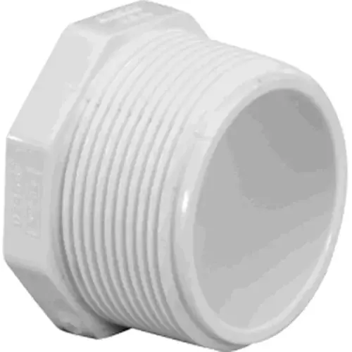 Pipe Plug, 1/2 in, MPT, PVC, White, SCH 40 Schedule