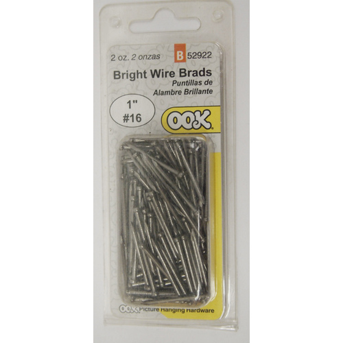 Wire Brad, 1 in L, Steel, Bright, Brad Head, Thin Shank, 2 oz