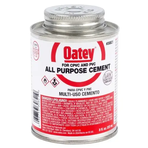 Oatey 30821 All-Purpose Cement Clear For ABS/CPVC/PVC 8 oz Clear