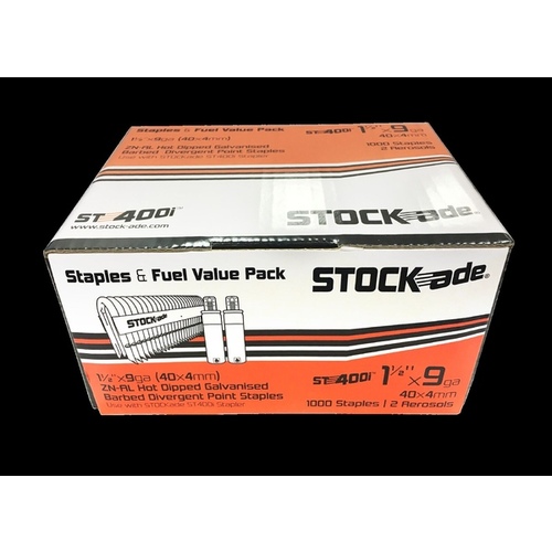 STOCK-ADE ST400I 1-1/2" 9-GAUGE BARBED STAPLES pack of 1000