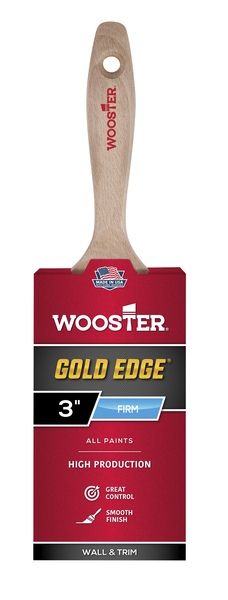 Wooster 5232-3 Paint Brush, 3 in W, 2-15/16 in L Bristle, Polyester Bristle, Flat Sash Handle Gold Bristle/White