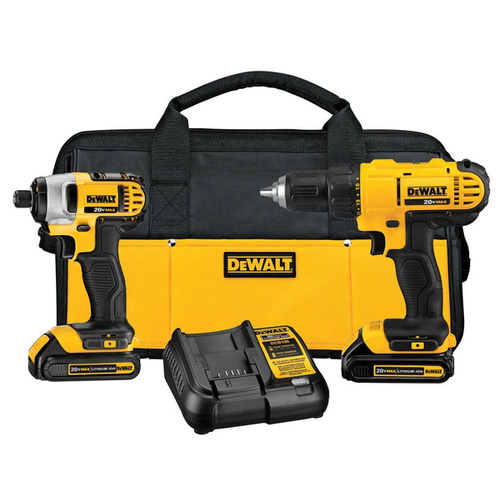 DEWALT DCK240C2 Combination Kit, Battery Included, 20 V, 2-Tool, Lithium-Ion Battery Black/Yellow