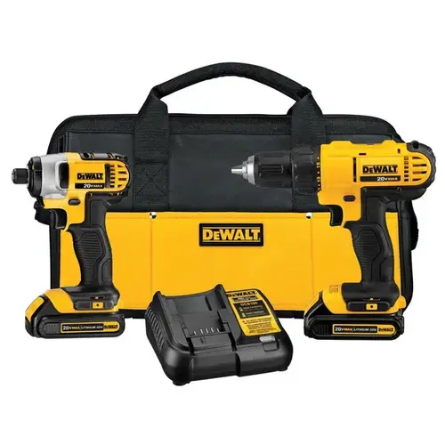 DEWALT DCK240C2 Combination Kit, Battery Included, 20 V, 2-Tool, Lithium-Ion Battery Black/Yellow