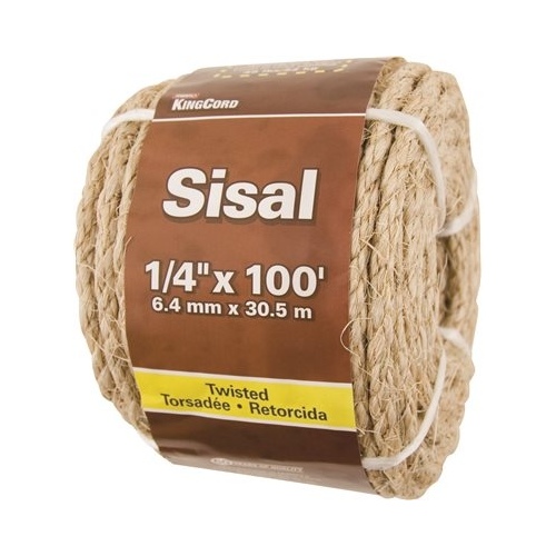 MIBRO 300161BG 1/4 in. x 100 ft. Natural Twisted Sisal Rope 48 lbs. Safe Work Load - Coiled Brown