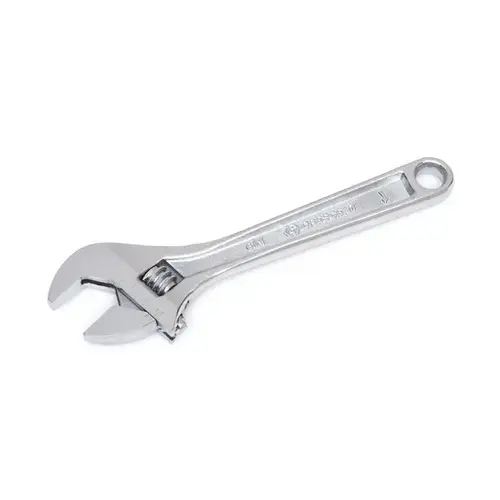 Adjustable Wrench, 6 in OAL, 0.938 in Jaw, Steel, Chrome, Non-Cushion Grip Handle