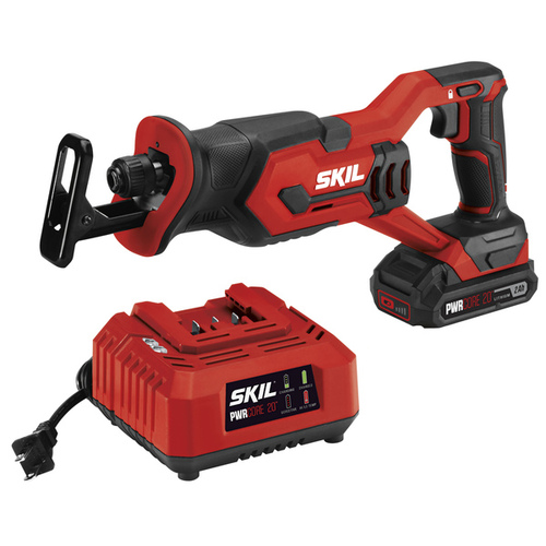 SKIL RS582902 Compact Reciprocating Saw Kit, Battery Included, 20 V, 2 Ah, 3/4 to 4-3/4 in Cutting Capacity