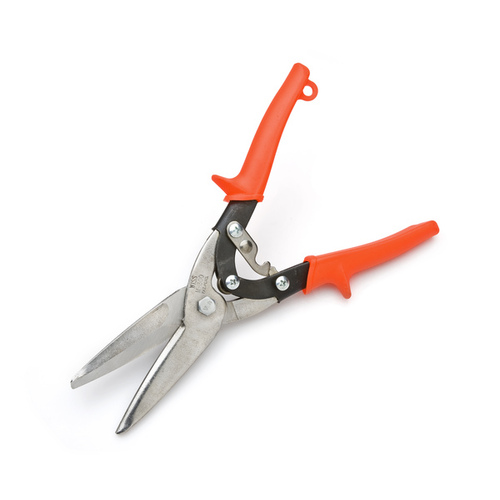 Utility Snip, 10-1/2 in OAL, Straight Cut, Steel Blade, Non-Slip Grip Handle, Orange Handle