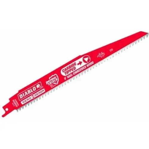 Reciprocating Saw Blade, 1 in W, 9 in L, 6/9 TPI, Carbide Cutting Edge Red