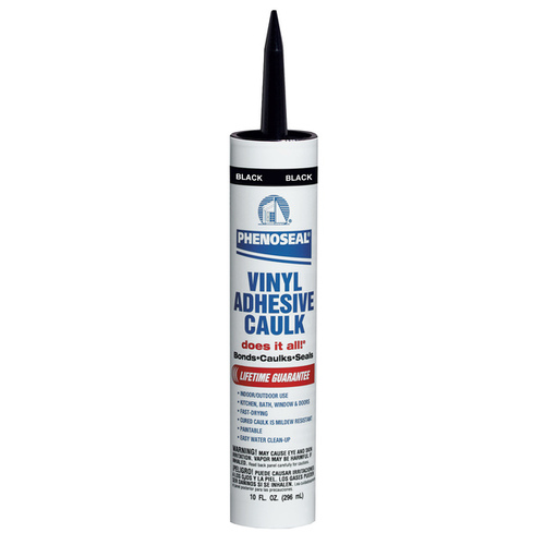 PHENOSEAL Vinyl Adhesive Caulk, Black, 48 hr Curing, -20 to 180 deg F, 10 oz Cartridge - pack of 12