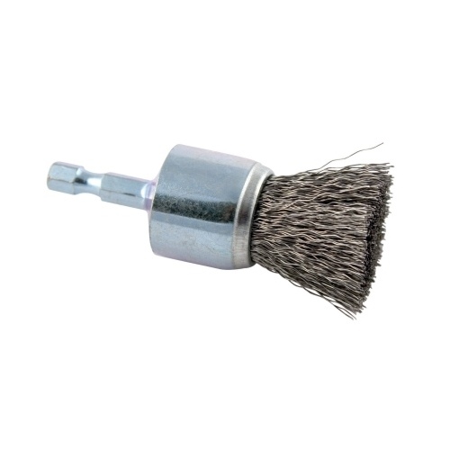 Wire End Brush, 1 in Dia, 0.012 in Dia Bristle, Steel Bristle