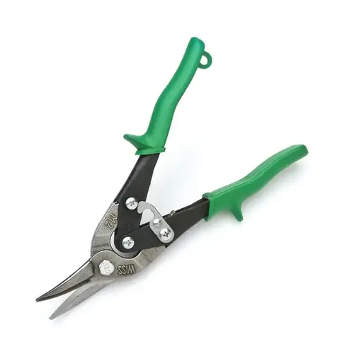 Aviation Snip, 9-3/4 in OAL, Right Cut, Molybdenum Steel Blade, Contour-Grip Handle, Green Handle