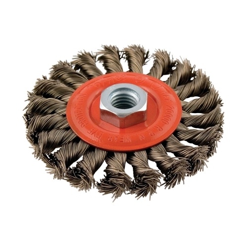 Wire Wheel Brush, 4 in Dia, 5/8-11 Arbor/Shank, 0.02 in Dia Bristle, Carbon Steel Bristle