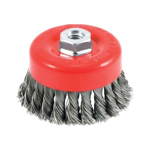 Wire Cup Brush, 4 in Dia, 5/8-11 Arbor/Shank, 0.02 in Dia Bristle, Carbon Steel Bristle