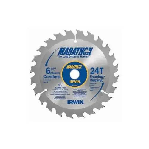 Circular Saw Blade, 6-1/2 in Dia, 5/8 in Arbor, 24-Teeth, Carbide Cutting Edge