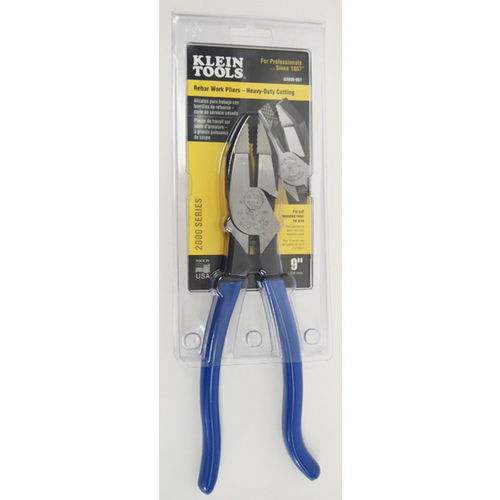 Klein Tools D2000-9ST Ironworker's Plier, 9-3/8 in OAL, Blue Handle, Hook Bend Handle, 1-1/4 in W Jaw, 1.594 in L Jaw