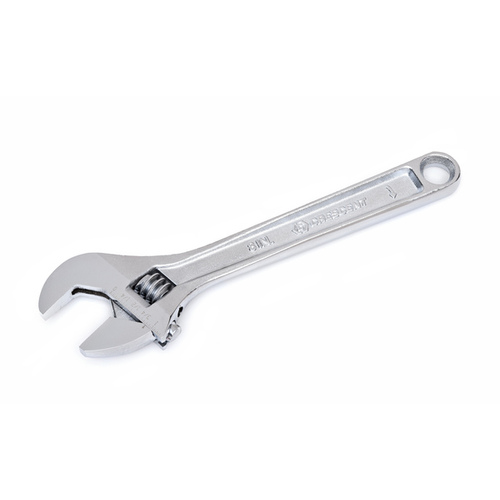 Adjustable Wrench, 8 in OAL, 1-1/8 in Jaw, Steel, Chrome, Non-Cushion Grip Handle