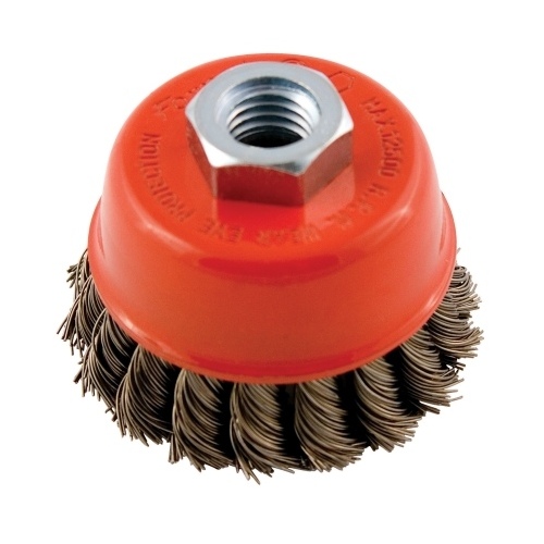 Wire Cup Brush, 2-3/4 in Dia, 5/8-11 Arbor/Shank, 0.02 in Dia Bristle, Carbon Steel Bristle