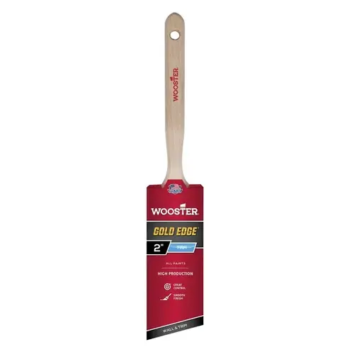 Paint Brush, 2 in W, 2-11/16 in L Bristle, Polyester Bristle, Sash Handle Gold Bristle/White