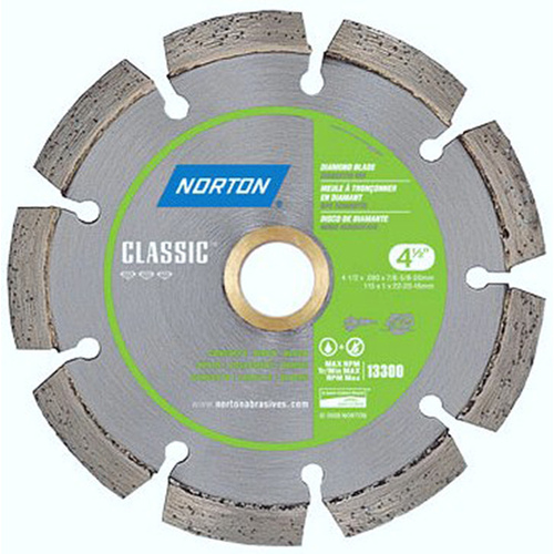 Segmented Rim Circular Saw Blade 4-1/2" D X 5/8 and 7/8" S Diamond