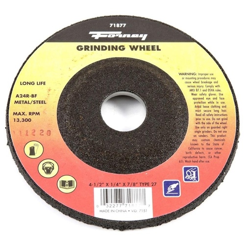 Grinding Wheel, 4-1/2 in Dia, 1/4 in Thick, 7/8 in Arbor, 24 Grit, Coarse, Aluminum Oxide Abrasive