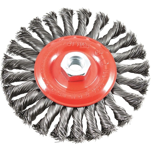 Wire Wheel Brush, 6 in Dia, 5/8-11 Arbor/Shank, 0.02 in Dia Bristle, Carbon Steel Bristle