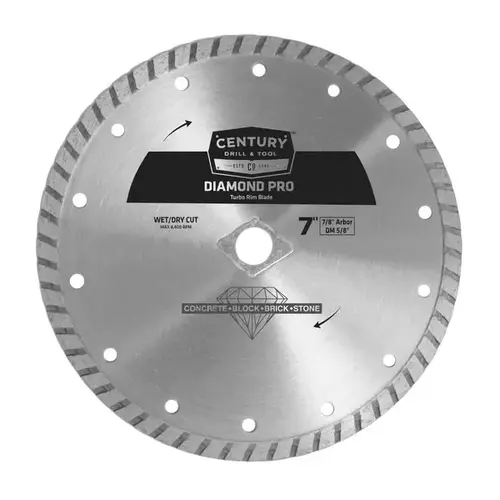 Century Drill & Tool 75452 Turbo Rim Saw Blade Diamond Pro 7" D X 5/8" S Diamond