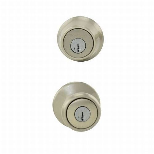 Combo Keyed Entry Tylo Knob with Single Cylinder Deadbolt with RCAL Latch and RCS Strike Satin Nickel Finish