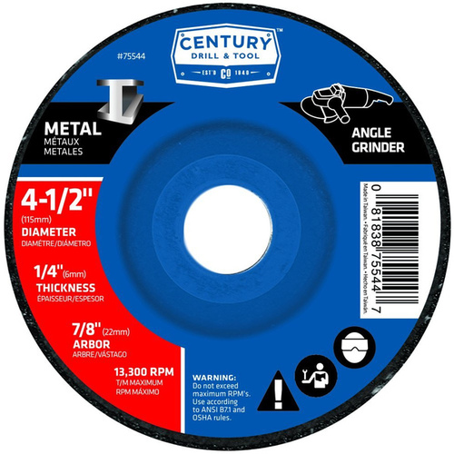 Century Drill & Tool 75544 Century Tool Depressed Center Metal Grind Wheel