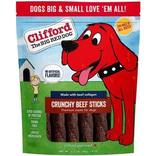 Jack & Pup C6BBQC06 Clifford Crunchy Beef Sticks Dog Treats - 6 Count Bag