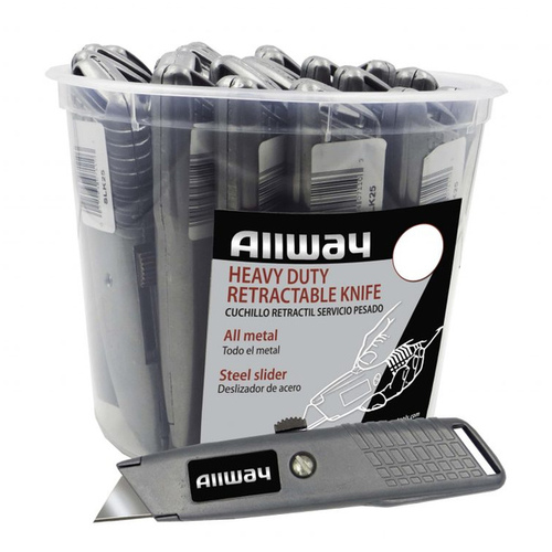 ALLWAY TOOLS INC. SLK25 Retractable Utility Kinfe with 1 Blade, Steel Slider - 25 per Bucket