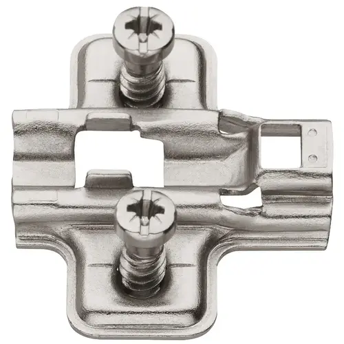 Mounting Plate, Flanged, for Clip-On Hinges 4 mm With pre-mounted Euro screws Height adjustment 2 mm via slot, Height: 4 polished, Nickel plated