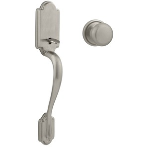 Passage Arlington Handleset with Interior Hancock Trim with New Chassis, No Deadbolt with RCAL Latch and RCS Strike Satin Nickel Finish