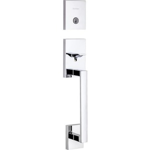 Single Cylinder San Clemente Exterior Handleset with SmartKey with RCAL Latch and RCS Strike Bright Chrome Finish