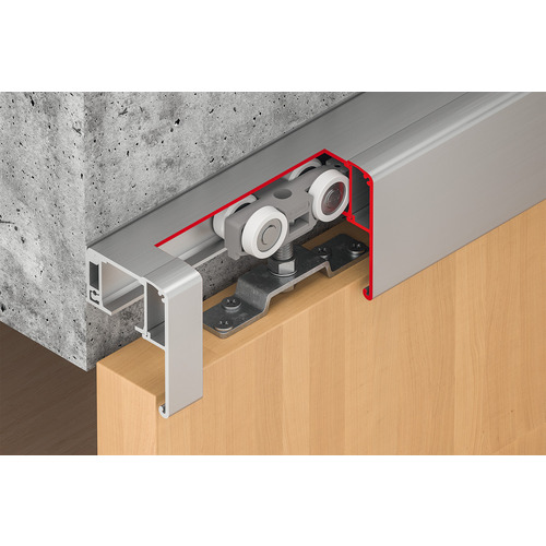 Hafele 940.83.008 Sliding Door Hardware, Slido D-Line11 80P, set without running track 50 - 80 kg =744 mm Running gear with axle bearing with soft and self closing mechanism on both sides With two Soft Close for both sides