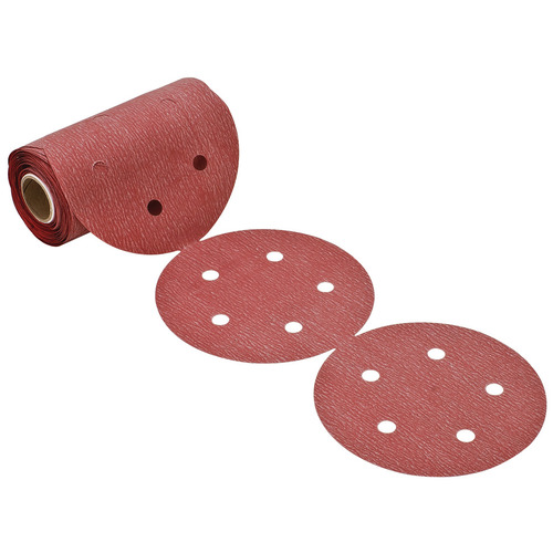 Abrasive Disc, PSA 5", Aluminum Oxide, Rolls, with 5 Holes P100 Premier Red, 100 grit