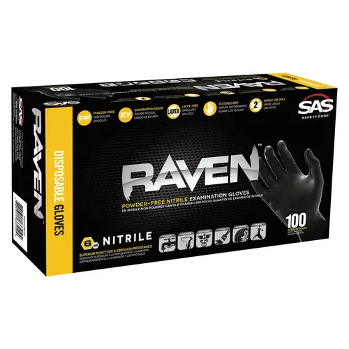 Raven Gloves, Nitrile, Black, 6 mm XL Size: XL Black