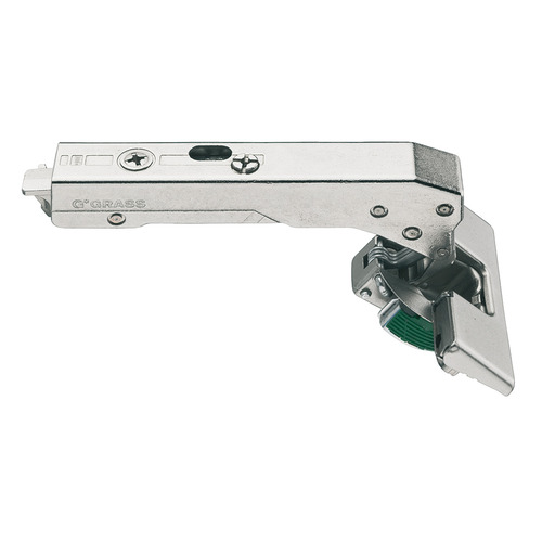 Concealed Blind Corner Hinge, Grass TIOMOS, 110 degree Opening Angle, Inset Mounting without tools 42/11 With automatic closing spring, With soft closing mechanism for blind corner applications (inset), Soft close, impresso, model F017139427223 Nickel plated