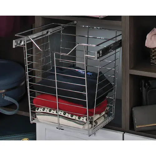 Wire Closet Basket, with Full Extension Slides 14" 6" 17" Chrome-plated, 14" x 17" x 6", with zinc-plated 14" slides Polished