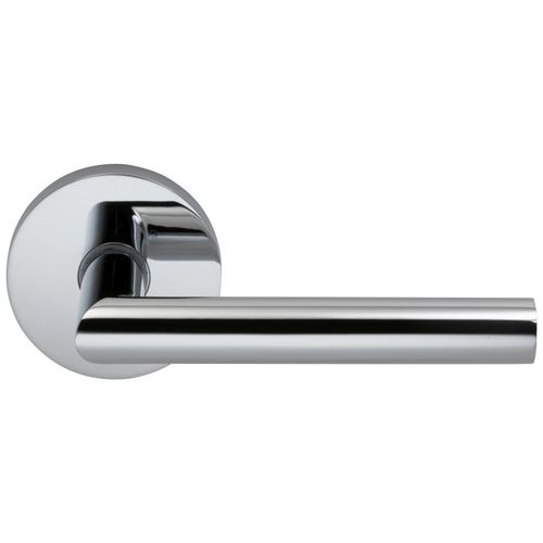 912 Lever with Modern Rose Privacy Lever with 2-3/8" Backset, Full Lip Strike Bright Chrome Finish