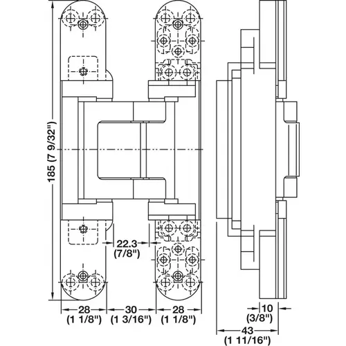 Concealed Hinge, TECTUS TE 541 3D FVZ 144 concealed, 3D adjustable, size 185 mm, satin nickel powder coated