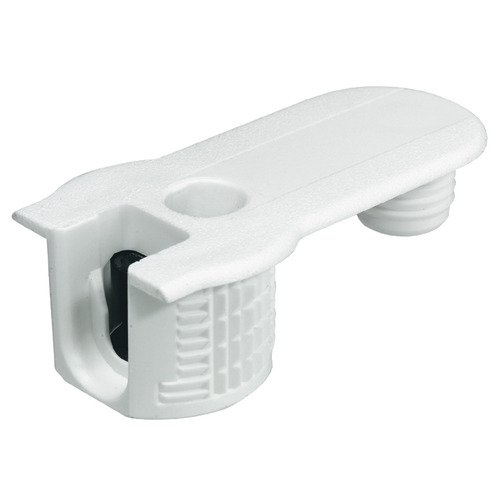 Connector Housing, Rafix 20 System, with Dowel, Plastic 19 mm with With tightening element, For wood thickness 19 mm, white Signal white, RAL 9003