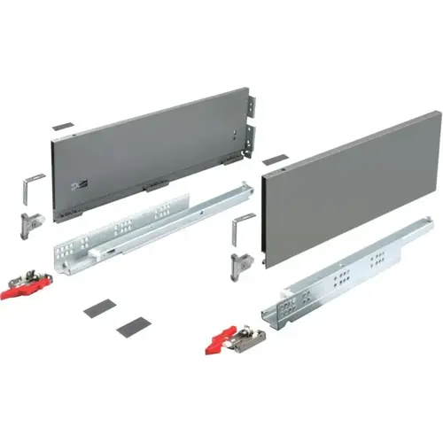 Drawer Set, Hafele Matrix Box Slim A, 175 mm Drawer Height 21 5/8" 550 mm 21 5/8" (21 5/8") 550 mm nominal length; white White, Drawer sides: powder coated; Slides: galvanized