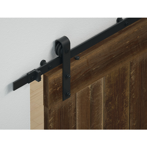 Flat Track Retail Set, with Straight Hanger; BD100 2500 mm For 1 Sliding Wood Door, 2.5 m Length, black Steel, Black