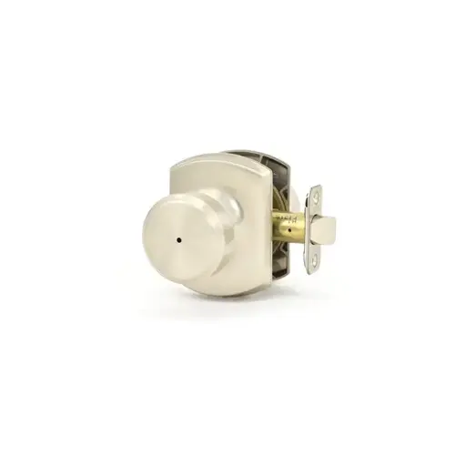 Bowery Knob with Greenwich Rose Privacy Lock with 16080 Latch and 10027 Strike Satin Nickel Finish